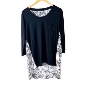 Soft Surroundings Black Floral Tunic‎ Top shirt Size Large